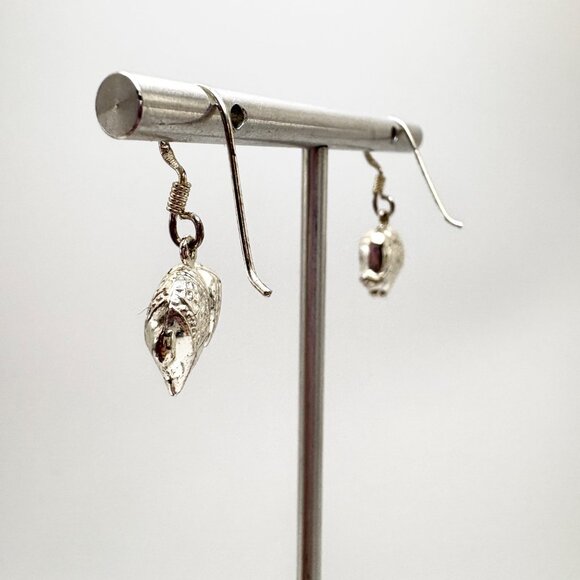 VTG Sterling Silver 925 Elephant Textured Dangle Earrings Size 1" Length - Picture 4 of 10